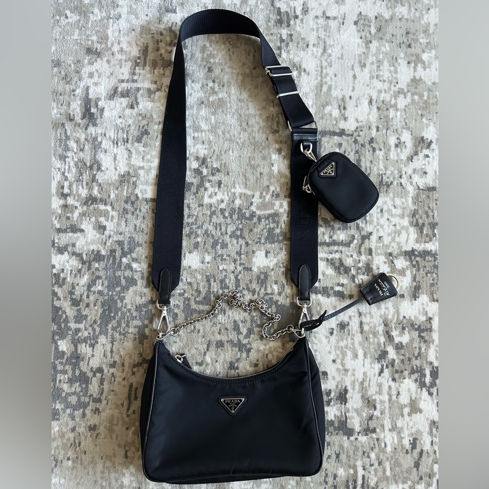 Prada Black Nylon Shoulder Bag with Removable Strap Pouch